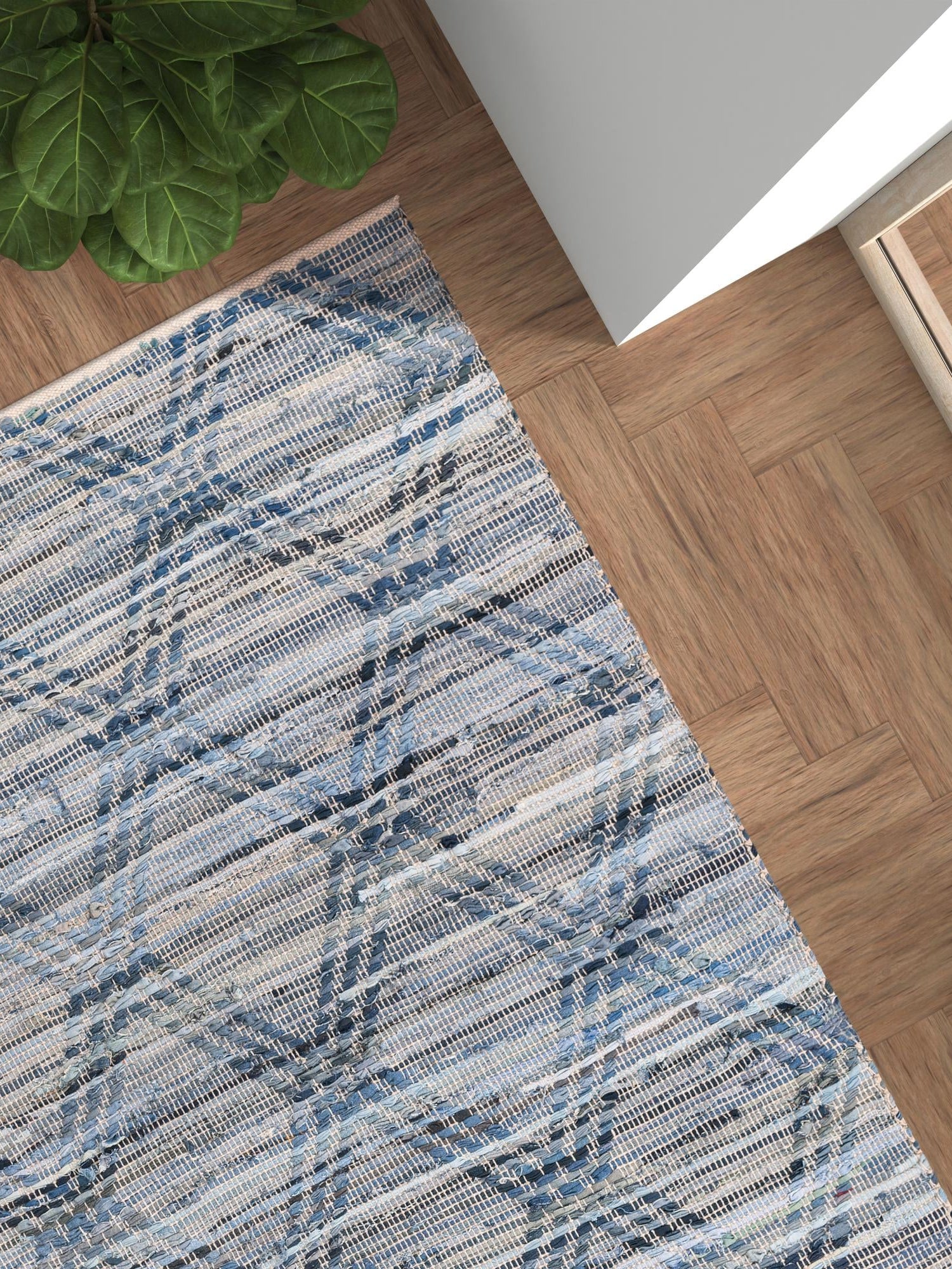 Denim blue 6' 1 x 9' Chindi Cotton Rectangle Area Rug Interior Design Home Decor Carpet Mat for Sale at Rug Engine