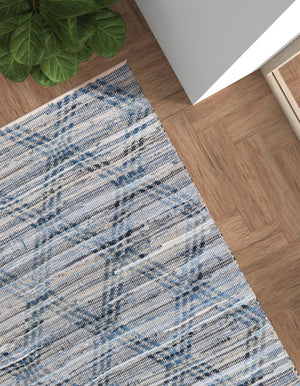 Denim blue 2' 2 x 3' 1 Chindi Cotton Rectangle Area Rug Interior Design Home Decor Carpet Mat for Sale at Rug Engine