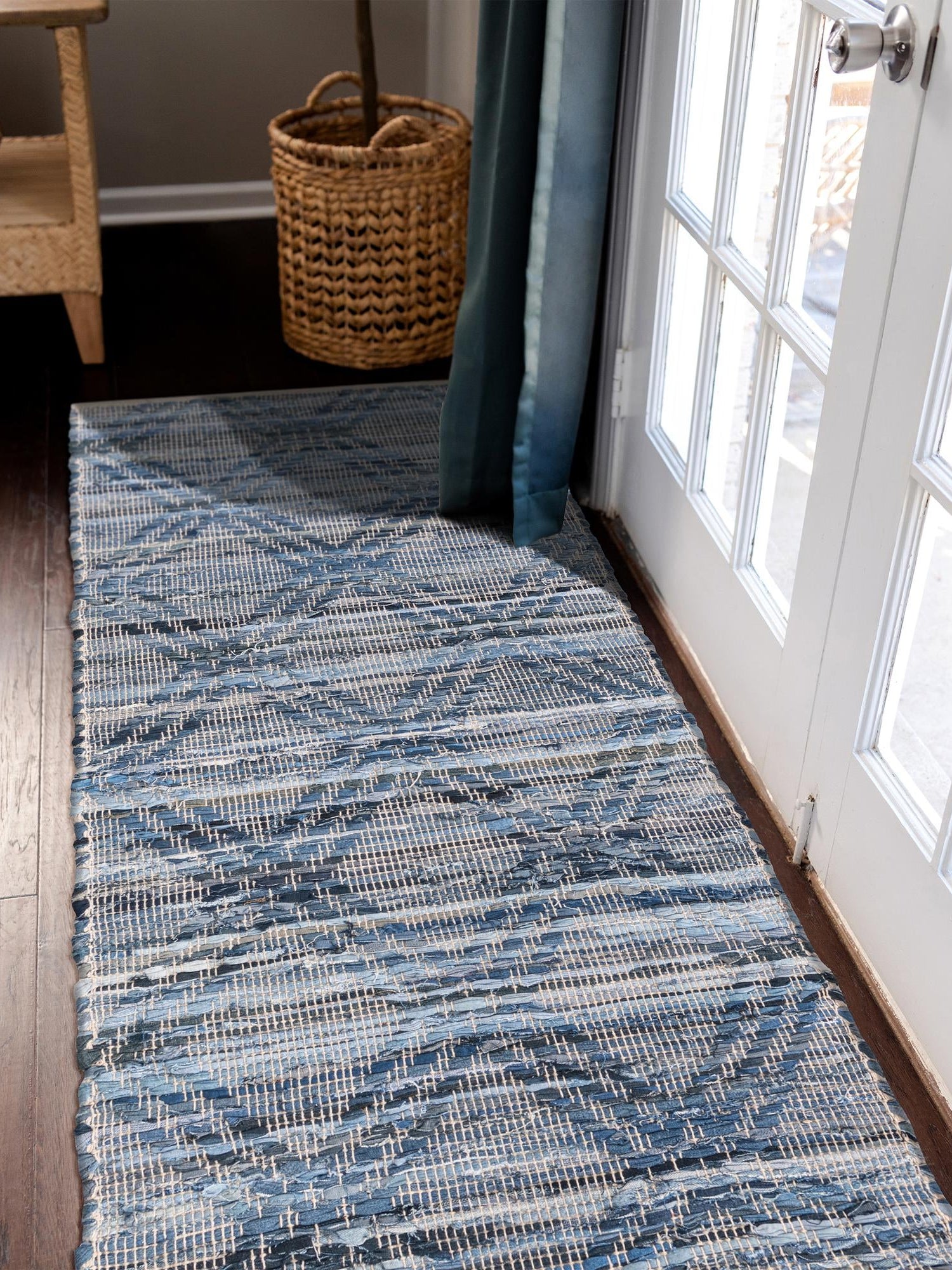 Denim blue 2' 7 x 8' Chindi Cotton Runner Area Rug Interior Design Home Decor Carpet Mat for Sale at Rug Engine