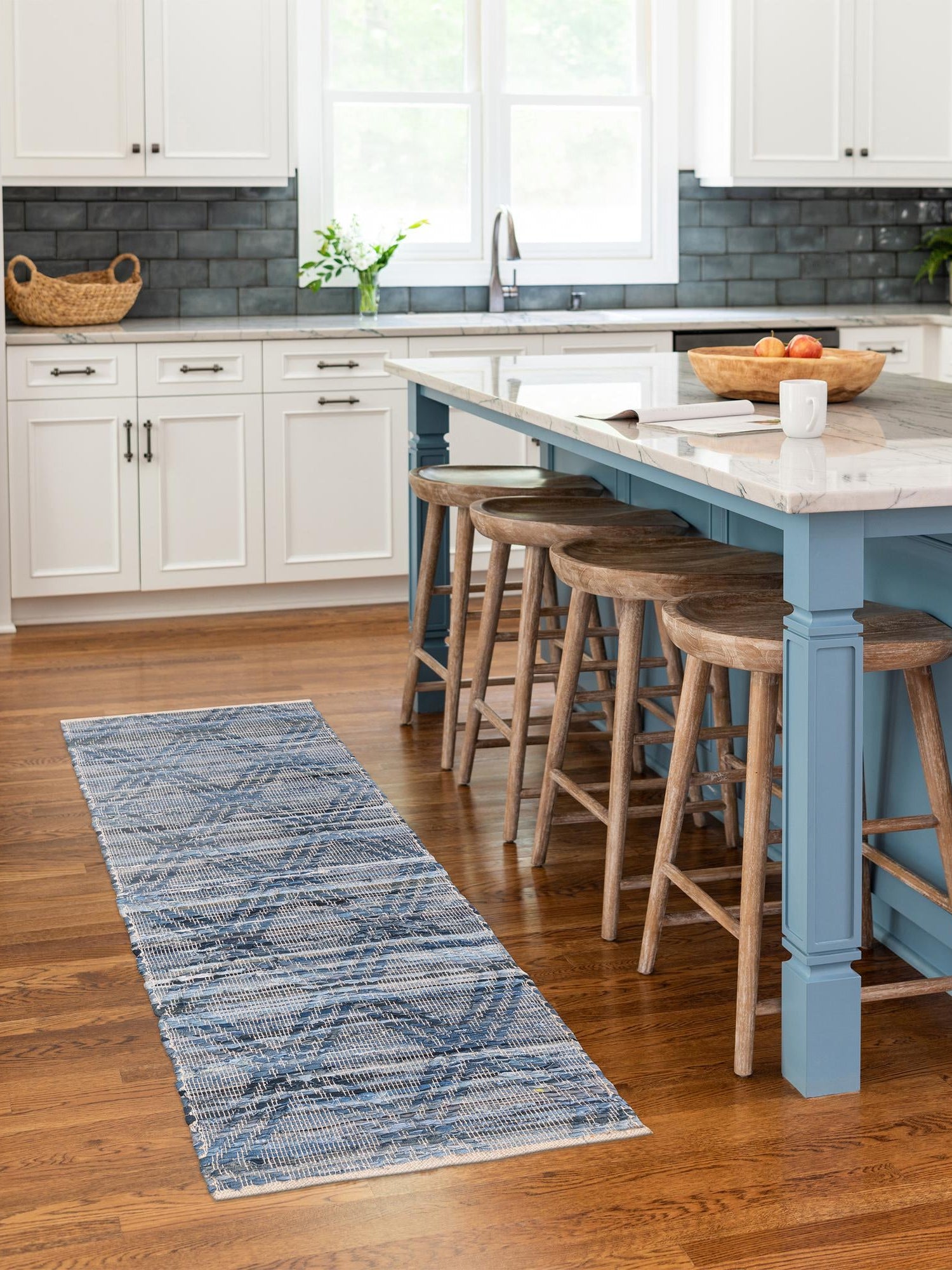 Denim blue 2' 7 x 12' Chindi Cotton Runner Area Rug Interior Design Home Decor Carpet Mat for Sale at Rug Engine