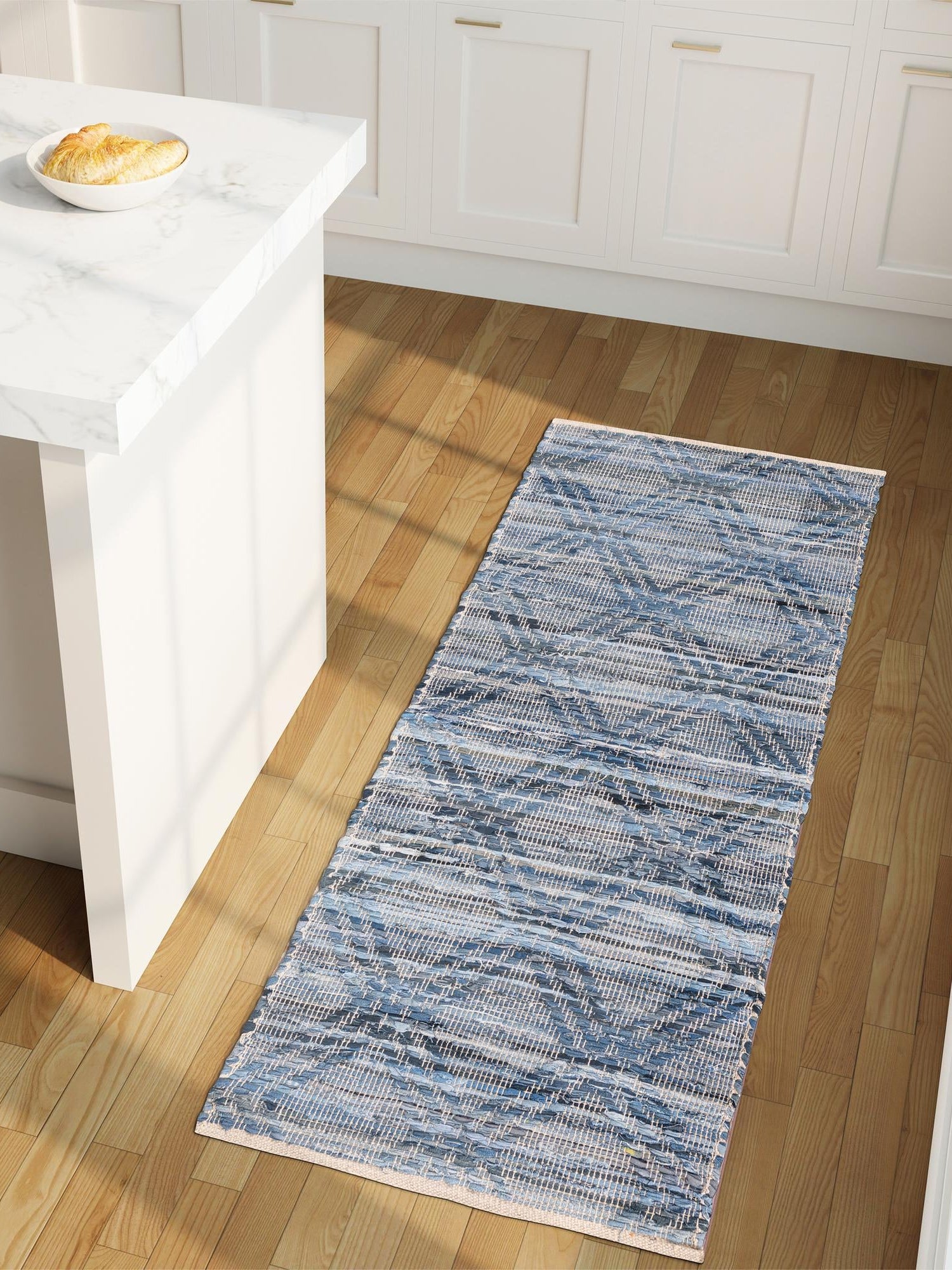 Denim blue 2' 7 x 8' Chindi Cotton Runner Area Rug Interior Design Home Decor Carpet Mat for Sale at Rug Engine