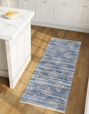 Denim blue 2' 7 x 12' Chindi Cotton Runner Area Rug Interior Design Home Decor Carpet Mat for Sale at Rug Engine