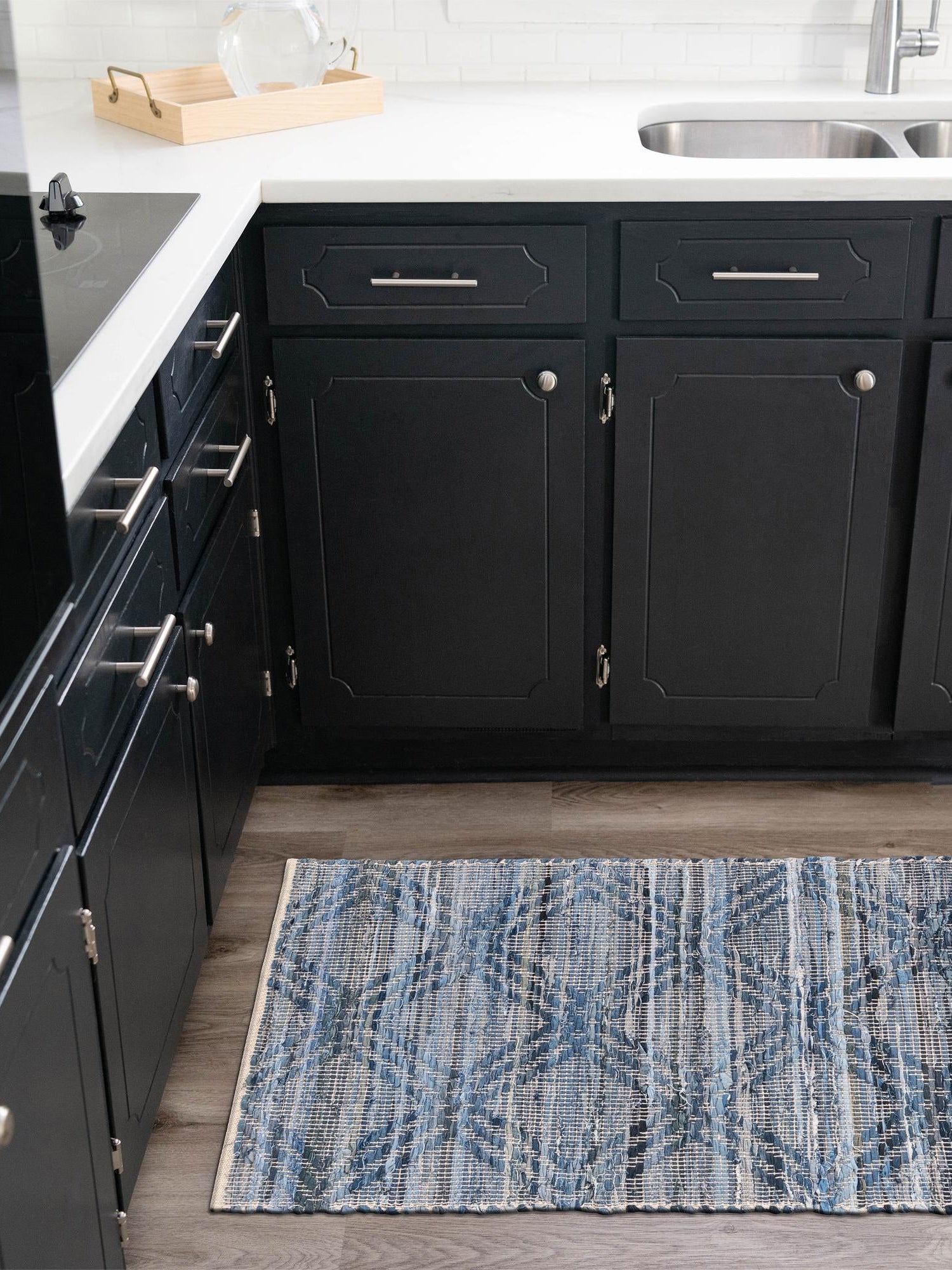 Denim blue 2' 7 x 12' Chindi Cotton Runner Area Rug Interior Design Home Decor Carpet Mat for Sale at Rug Engine