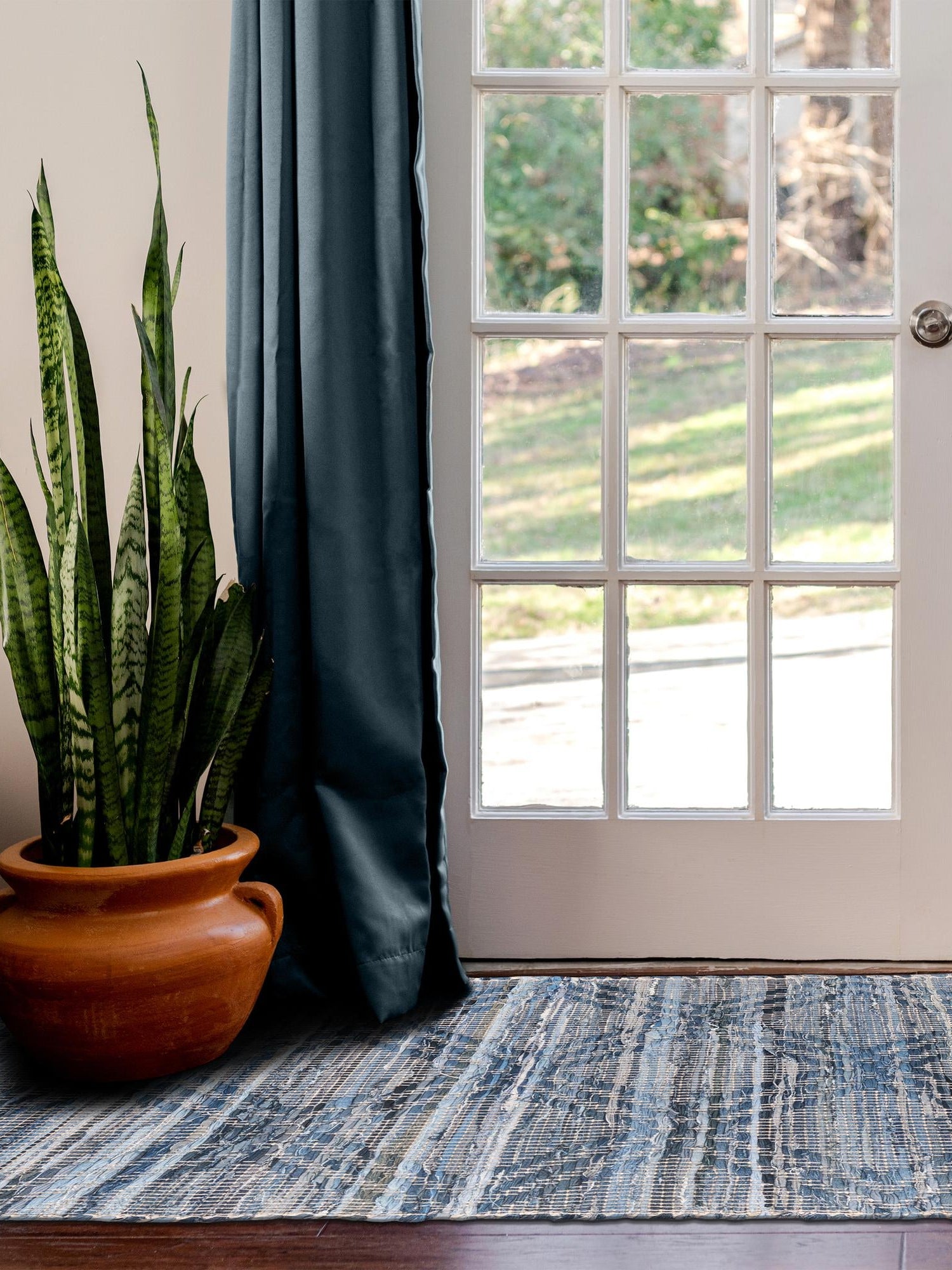 Denim blue 2' 7 x 8' Chindi Cotton Runner Area Rug Interior Design Home Decor Carpet Mat for Sale at Rug Engine