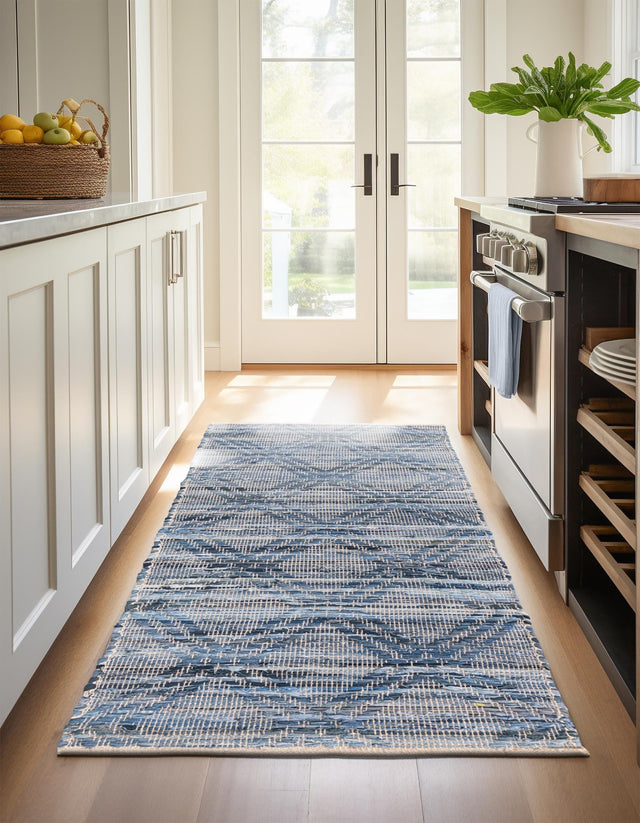 Denim blue 2' 7 x 12' Chindi Cotton Runner Area Rug Interior Design Home Decor Carpet Mat for Sale at Rug Engine