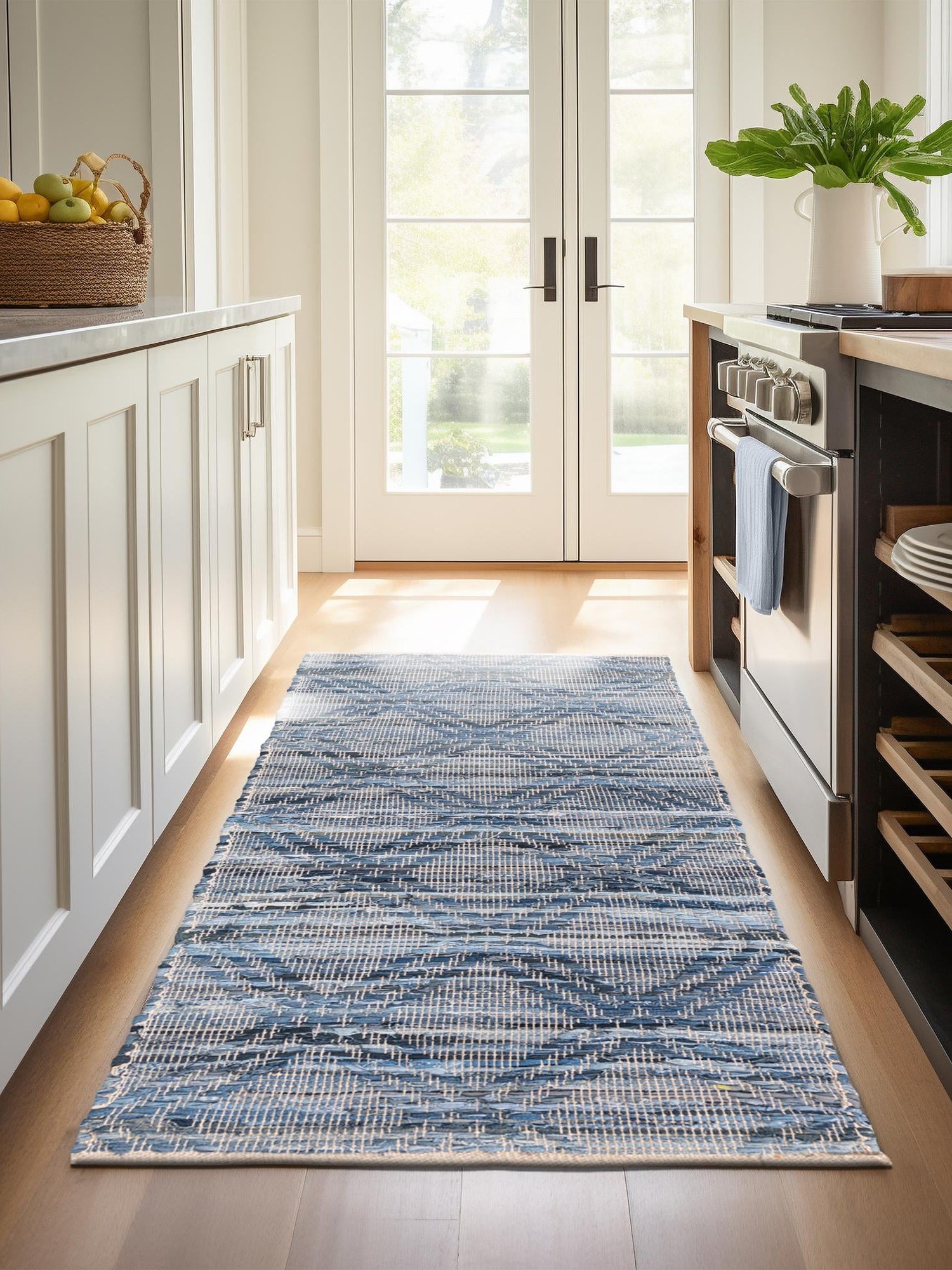 Denim blue 2' 7 x 8' Chindi Cotton Runner Area Rug Interior Design Home Decor Carpet Mat for Sale at Rug Engine