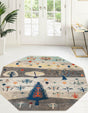 Ivory Gray Blue 7' 10 x 7' 10 Vivid Octagon Area Rug Colorful Modern Unique Indoor Easy Clean Durable Carpet Mat for Home Interior Design & Decor for Sale at Rug Engine
