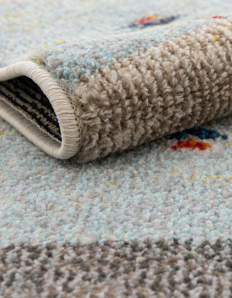 Ivory Gray Blue 7' 10 x 7' 10 Vivid Octagon Area Rug Colorful Modern Unique Indoor Easy Clean Durable Carpet Mat for Home Interior Design & Decor for Sale at Rug Engine