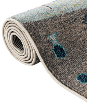 Ivory Gray Blue 7' 10 x 7' 10 Vivid Octagon Area Rug Colorful Modern Unique Indoor Easy Clean Durable Carpet Mat for Home Interior Design & Decor for Sale at Rug Engine