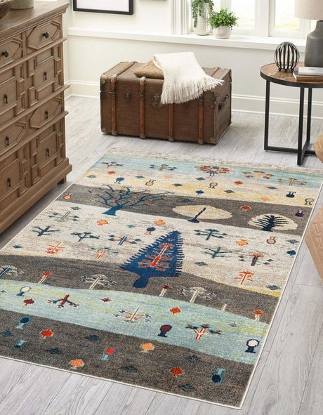 Ivory Gray Blue 2' 2 x 3' 1 Vivid Rectangle Area Rug Colorful Modern Unique Indoor Easy Clean Durable Carpet Mat for Home Interior Design & Decor for Sale at Rug Engine