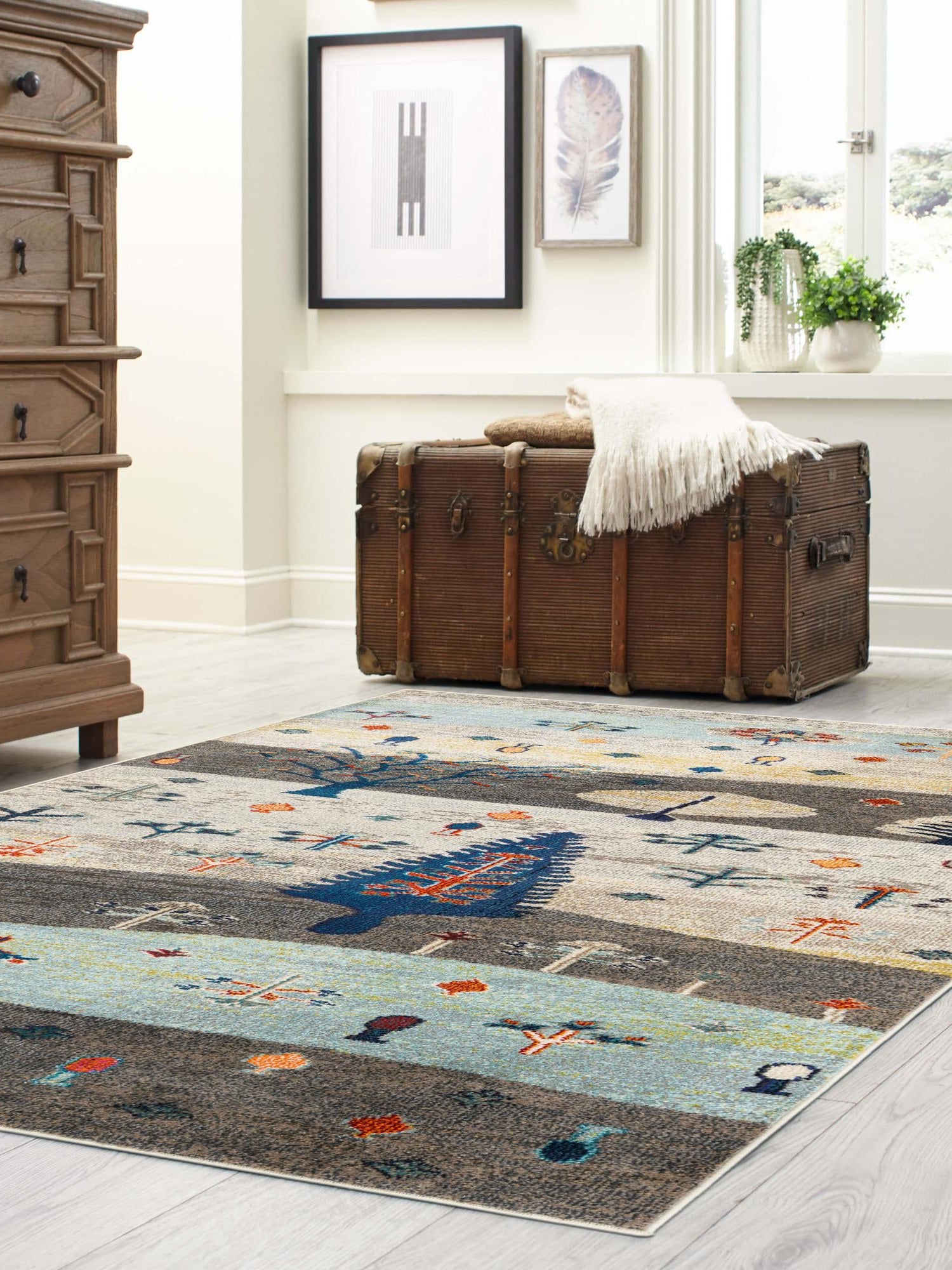 Ivory Gray Blue 9' x 12' Vivid Rectangle Area Rug Colorful Modern Unique Indoor Easy Clean Durable Carpet Mat for Home Interior Design & Decor for Sale at Rug Engine