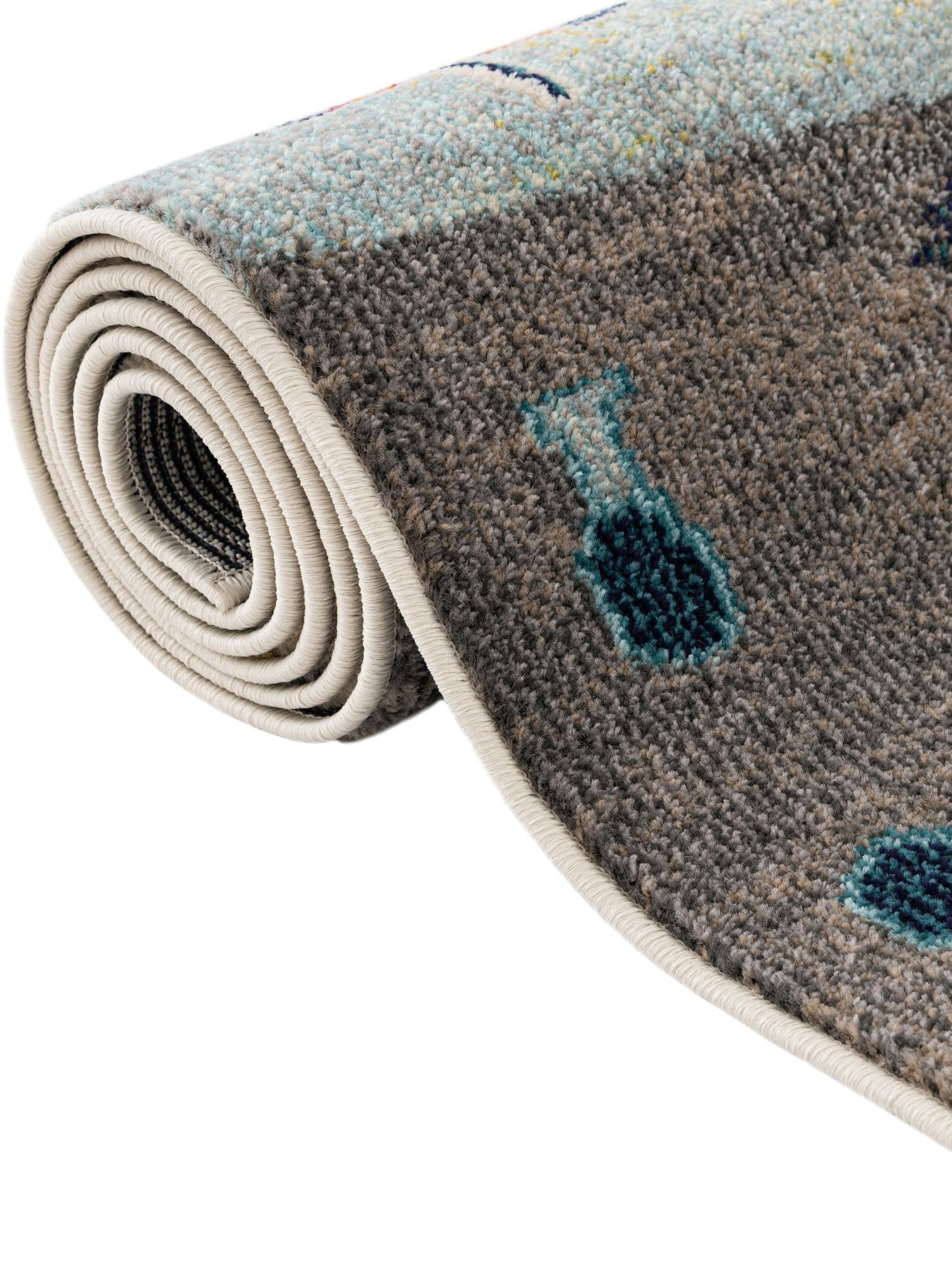 Ivory Gray Blue 6' 1 x 9' Vivid Rectangle Area Rug Colorful Modern Unique Indoor Easy Clean Durable Carpet Mat for Home Interior Design & Decor for Sale at Rug Engine