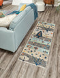 Ivory Gray Blue 2' x 8' Vivid Runner Area Rug Colorful Modern Unique Indoor Easy Clean Durable Carpet Mat for Home Interior Design & Decor for Sale at Rug Engine