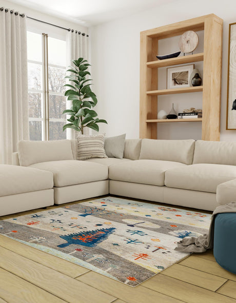 Ivory Gray Blue 7' 10 x 7' 10 Vivid Square Area Rug Colorful Modern Unique Indoor Easy Clean Durable Carpet Mat for Home Interior Design & Decor for Sale at Rug Engine