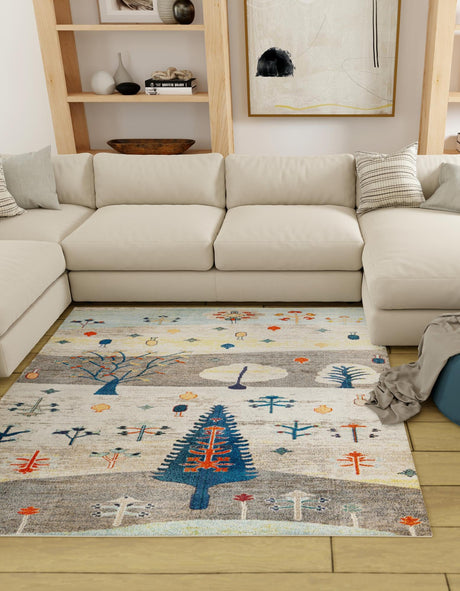 Ivory Gray Blue 7' 10 x 7' 10 Vivid Square Area Rug Colorful Modern Unique Indoor Easy Clean Durable Carpet Mat for Home Interior Design & Decor for Sale at Rug Engine