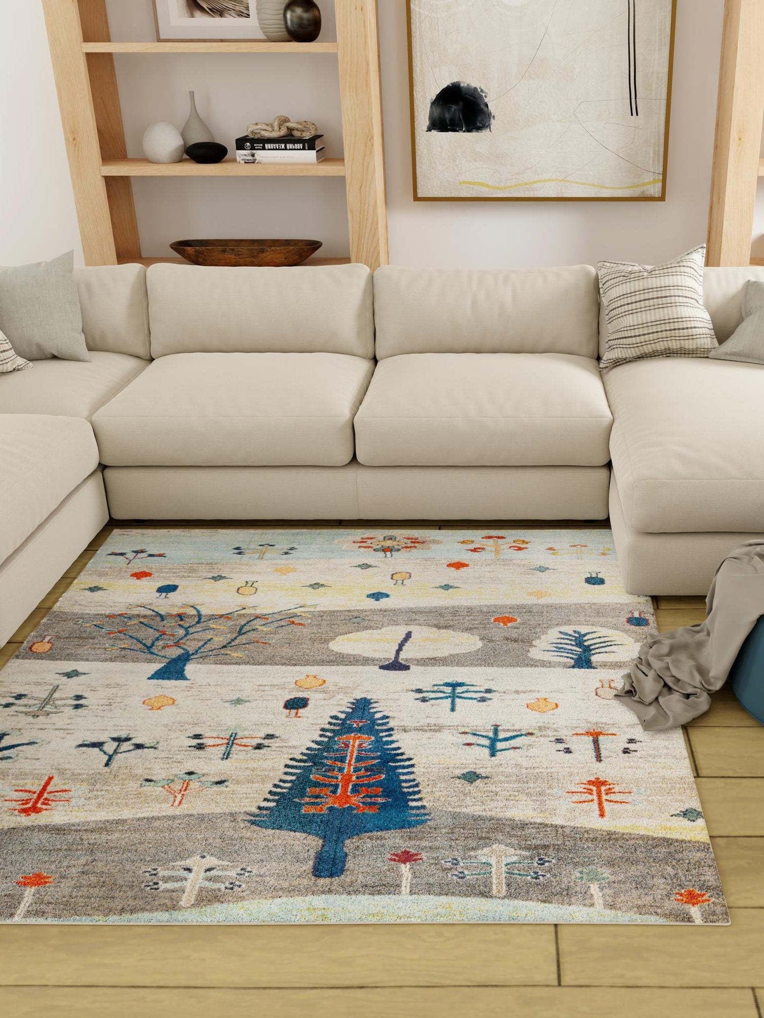 Ivory Gray Blue 9' 10 x 9' 10 Vivid Square Area Rug Colorful Modern Unique Indoor Easy Clean Durable Carpet Mat for Home Interior Design & Decor for Sale at Rug Engine