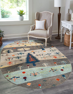 Ivory Gray Blue 7' 10 x 10' Vivid Oval Area Rug Colorful Modern Unique Indoor Easy Clean Durable Carpet Mat for Home Interior Design & Decor for Sale at Rug Engine