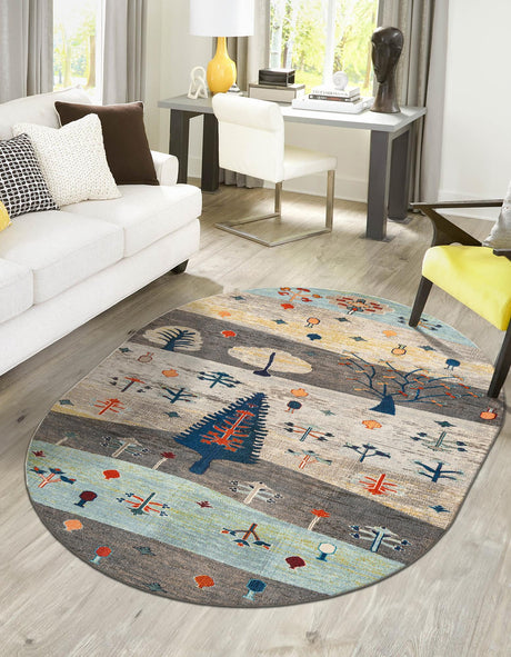 Ivory Gray Blue 7' 10 x 10' Vivid Oval Area Rug Colorful Modern Unique Indoor Easy Clean Durable Carpet Mat for Home Interior Design & Decor for Sale at Rug Engine