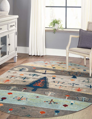 Ivory Gray Blue 7' 10 x 10' Vivid Oval Area Rug Colorful Modern Unique Indoor Easy Clean Durable Carpet Mat for Home Interior Design & Decor for Sale at Rug Engine