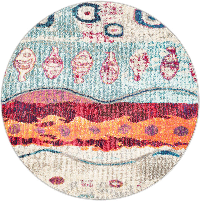 Multicolor 3' 3 x 3' 3 Vivid Round Area Rug Colorful Modern Unique Indoor Easy Clean Durable Carpet Mat for Home Interior Design & Decor for Sale at Rug Engine