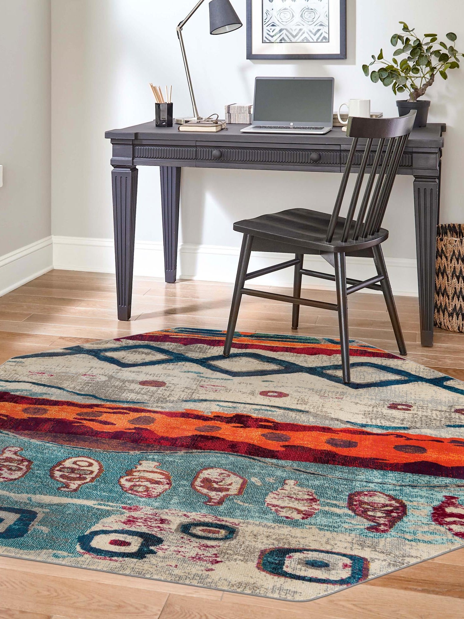 Multicolor 7' 10 x 7' 10 Vivid Octagon Area Rug Colorful Modern Unique Indoor Easy Clean Durable Carpet Mat for Home Interior Design & Decor for Sale at Rug Engine