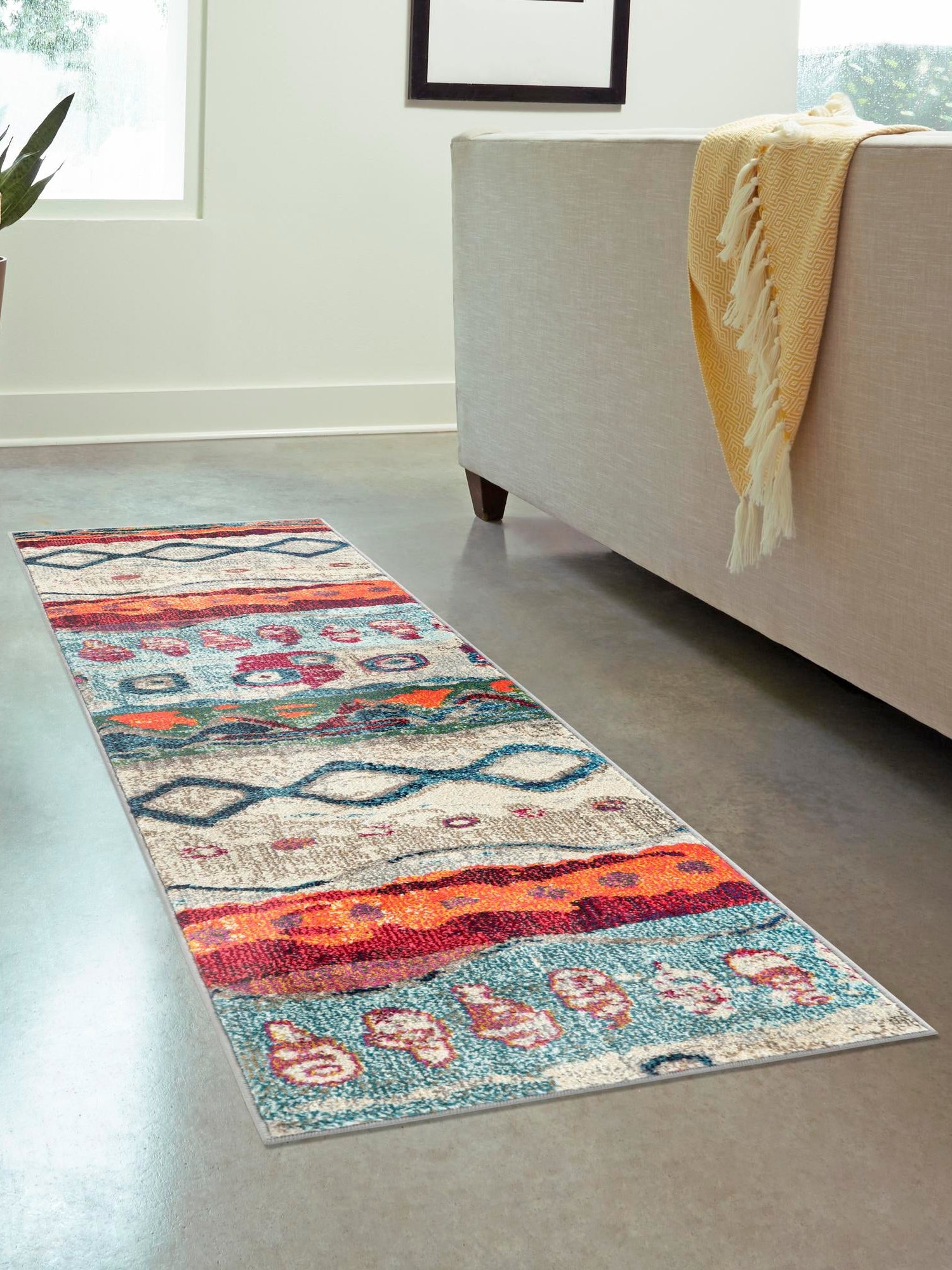 Multicolor 2' x 8' Vivid Runner Area Rug Colorful Modern Unique Indoor Easy Clean Durable Carpet Mat for Home Interior Design & Decor for Sale at Rug Engine