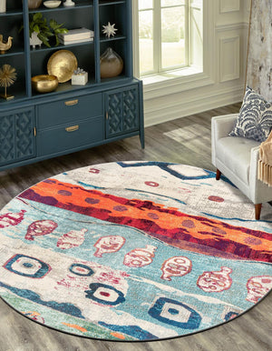 Multicolor 3' 3 x 3' 3 Vivid Round Area Rug Colorful Modern Unique Indoor Easy Clean Durable Carpet Mat for Home Interior Design & Decor for Sale at Rug Engine