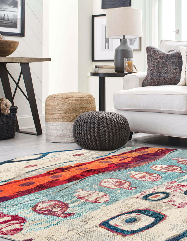 Multicolor 3' 3 x 3' 3 Vivid Round Area Rug Colorful Modern Unique Indoor Easy Clean Durable Carpet Mat for Home Interior Design & Decor for Sale at Rug Engine