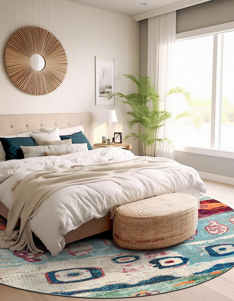 Multicolor 3' 3 x 3' 3 Vivid Round Area Rug Colorful Modern Unique Indoor Easy Clean Durable Carpet Mat for Home Interior Design & Decor for Sale at Rug Engine