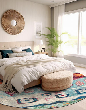 Multicolor 7' 1 x 7' 1 Vivid Round Area Rug Colorful Modern Unique Indoor Easy Clean Durable Carpet Mat for Home Interior Design & Decor for Sale at Rug Engine