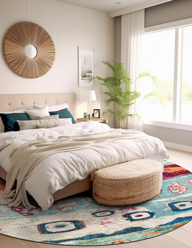 Multicolor 7' 1 x 7' 1 Vivid Round Area Rug Colorful Modern Unique Indoor Easy Clean Durable Carpet Mat for Home Interior Design & Decor for Sale at Rug Engine
