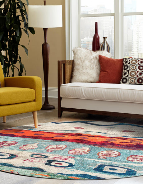 Multicolor 3' 3 x 3' 3 Vivid Round Area Rug Colorful Modern Unique Indoor Easy Clean Durable Carpet Mat for Home Interior Design & Decor for Sale at Rug Engine