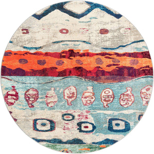 Multicolor 7' 1 x 7' 1 Vivid Round Area Rug Colorful Modern Unique Indoor Easy Clean Durable Carpet Mat for Home Interior Design & Decor for Sale at Rug Engine