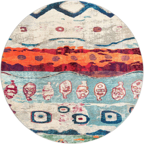 Multicolor 7' 1 x 7' 1 Vivid Round Area Rug Colorful Modern Unique Indoor Easy Clean Durable Carpet Mat for Home Interior Design & Decor for Sale at Rug Engine