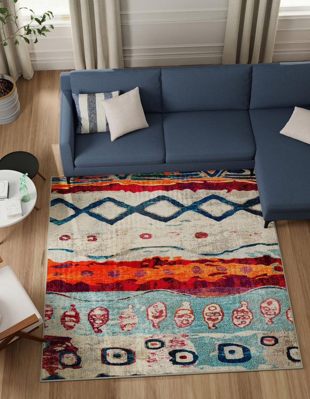 Multicolor 7' 10 x 7' 10 Vivid Square Area Rug Colorful Modern Unique Indoor Easy Clean Durable Carpet Mat for Home Interior Design & Decor for Sale at Rug Engine