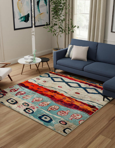 Multicolor 7' 10 x 7' 10 Vivid Square Area Rug Colorful Modern Unique Indoor Easy Clean Durable Carpet Mat for Home Interior Design & Decor for Sale at Rug Engine