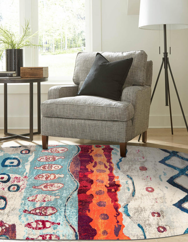 Multicolor 7' 10 x 10' Vivid Oval Area Rug Colorful Modern Unique Indoor Easy Clean Durable Carpet Mat for Home Interior Design & Decor for Sale at Rug Engine