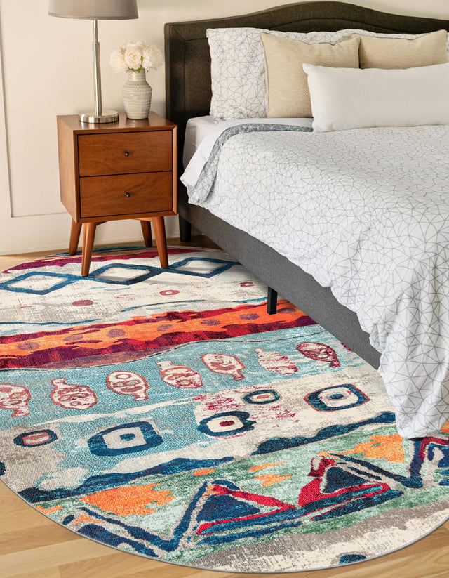 Multicolor 7' 10 x 10' Vivid Oval Area Rug Colorful Modern Unique Indoor Easy Clean Durable Carpet Mat for Home Interior Design & Decor for Sale at Rug Engine