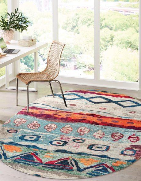 Multicolor 7' 10 x 10' Vivid Oval Area Rug Colorful Modern Unique Indoor Easy Clean Durable Carpet Mat for Home Interior Design & Decor for Sale at Rug Engine