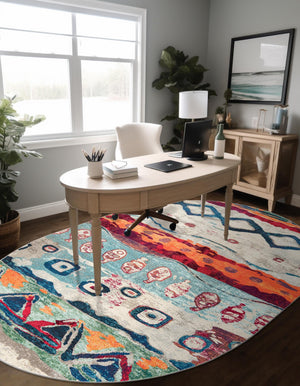 Multicolor 7' 10 x 10' Vivid Oval Area Rug Colorful Modern Unique Indoor Easy Clean Durable Carpet Mat for Home Interior Design & Decor for Sale at Rug Engine
