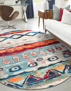 Multicolor 7' 10 x 10' Vivid Oval Area Rug Colorful Modern Unique Indoor Easy Clean Durable Carpet Mat for Home Interior Design & Decor for Sale at Rug Engine