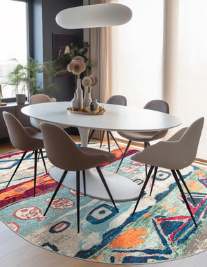 Multicolor 7' 10 x 10' Vivid Oval Area Rug Colorful Modern Unique Indoor Easy Clean Durable Carpet Mat for Home Interior Design & Decor for Sale at Rug Engine