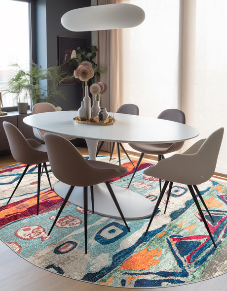 Multicolor 7' 10 x 10' Vivid Oval Area Rug Colorful Modern Unique Indoor Easy Clean Durable Carpet Mat for Home Interior Design & Decor for Sale at Rug Engine
