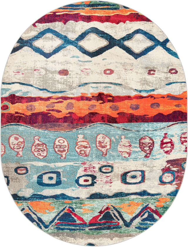 Multicolor 7' 10 x 10' Vivid Oval Area Rug Colorful Modern Unique Indoor Easy Clean Durable Carpet Mat for Home Interior Design & Decor for Sale at Rug Engine