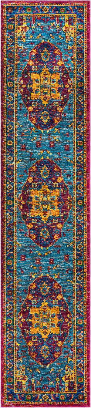 Pink Blue 2' 7 x 12' Calypso Runner Area Rug 100% Polypropylene With Cotton Backing Colorful Vivid Traditional Design Carpet for Living Office Dining Rooms for Sale at Rug Engine