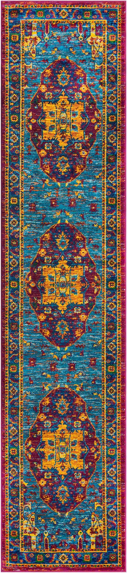 Pink Blue 2' 7 x 12' Calypso Runner Area Rug 100% Polypropylene With Cotton Backing Colorful Vivid Traditional Design Carpet for Living Office Dining Rooms for Sale at Rug Engine