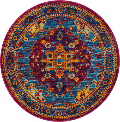 Pink Blue 4' 1 x 4' 1 Calypso Round Area Rug 100% Polypropylene With Cotton Backing Colorful Vivid Traditional Design Carpet for Living Office Dining Rooms for Sale at Rug Engine