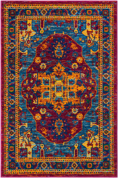 Pink Blue 4' 1 x 6' 1 Calypso Rectangle Area Rug 100% Polypropylene With Cotton Backing Colorful Vivid Traditional Design Carpet for Living Office Dining Rooms for Sale at Rug Engine