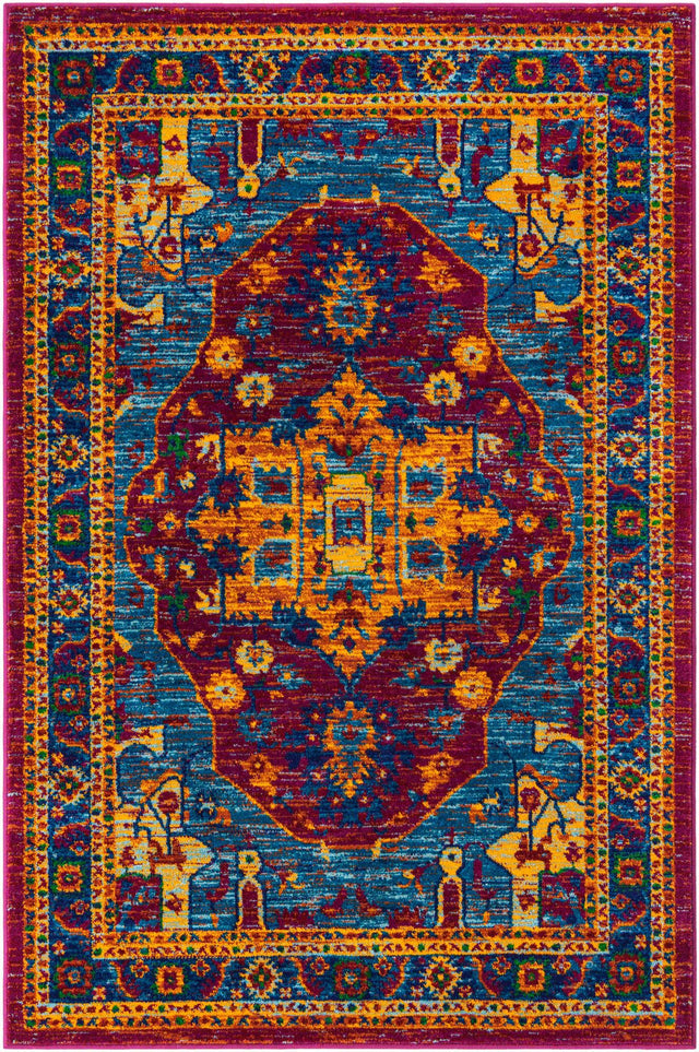 Pink Blue 4' 1 x 6' 1 Calypso Rectangle Area Rug 100% Polypropylene With Cotton Backing Colorful Vivid Traditional Design Carpet for Living Office Dining Rooms for Sale at Rug Engine