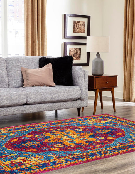 Pink Blue 9' x 12' Calypso Rectangle Area Rug 100% Polypropylene With Cotton Backing Colorful Vivid Traditional Design Carpet for Living Office Dining Rooms for Sale at Rug Engine